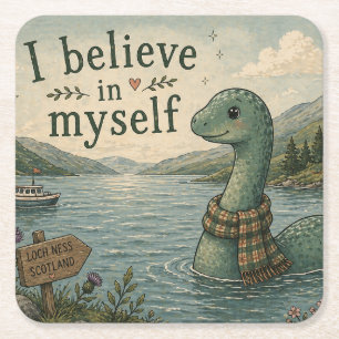 Ik geloof in mezelf grillige Loch Ness Monster Kartonnen Onderzetters