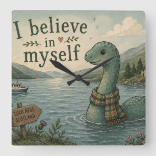 Ik geloof in mezelf grillige Loch Ness Monster Vierkante Klok