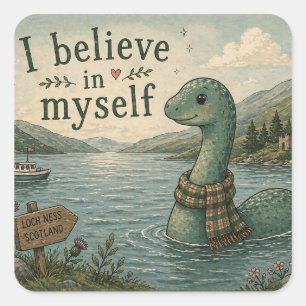 Ik geloof in mezelf grillige Loch Ness Monster Vierkante Sticker