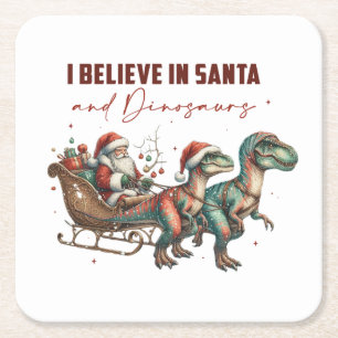 Ik geloof in Santa en Dinosauriërs Kartonnen Onderzetters