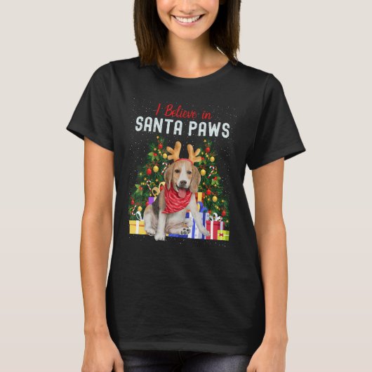 Ik geloof in Santa Paws Cute Kerstbeagle Pu T-shirt (Voorkant)