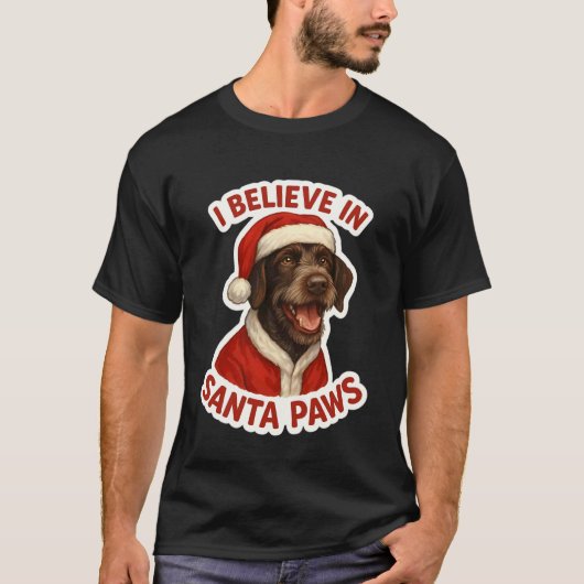 Ik geloof in Santa Paws Duitse Wirehaired Pointer T-shirt (Voorkant)