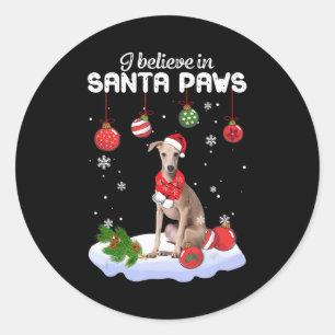 Ik geloof in Santa Paws Italiaans Greyhound Gift Ronde Sticker