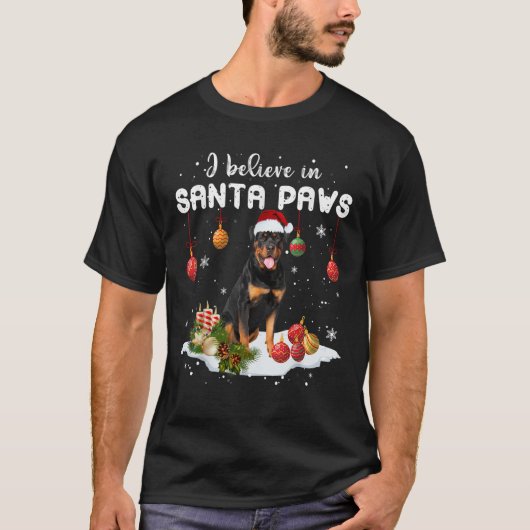 Ik geloof in Santa Paws Kerstmis Rottweiler Xmas T-shirt (Voorkant)