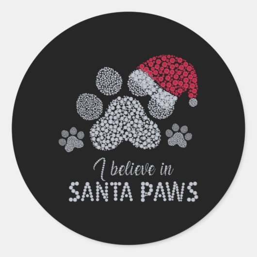 Ik geloof in Santa Paws met in kristal Ronde Sticker (Voorkant)