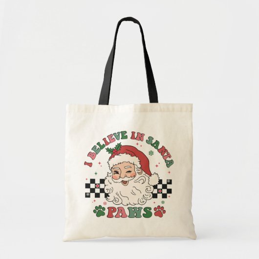 Ik geloof in Santa Paws Retro Christmas Hondenlief Tote Bag (Voorkant)