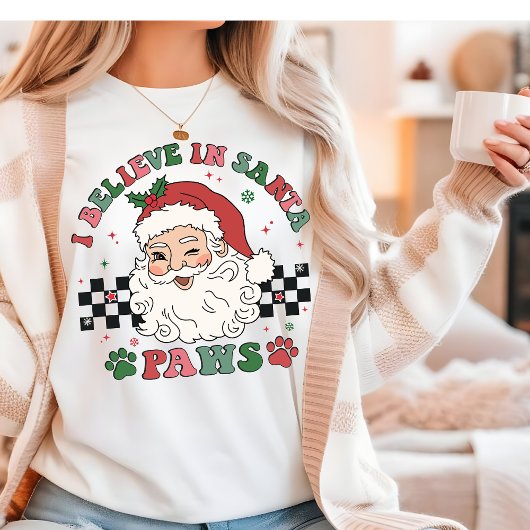 Ik geloof in Santa Paws Retro Christmas Hondenlief Tri-Blend Shirt