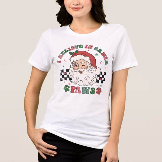 Ik geloof in Santa Paws Retro Christmas Hondenlief Tri-Blend Shirt (Voorkant)
