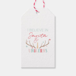 "Ik geloof in Santa & Unicorns Label met kerstcade Cadeaulabel