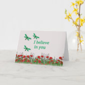 "ik geloof in u" Aanmoediging met Libellen Kaart (Gele Bloem)