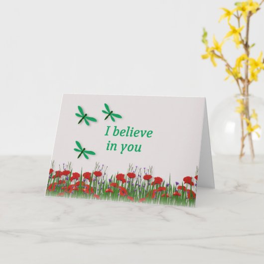 "ik geloof in u" Aanmoediging met Libellen Kaart (Gele Bloem)
