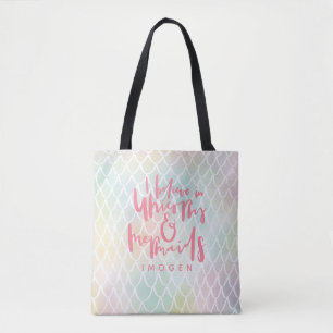 IK GELOOF IN UNICORNS EN MERMAIDS PINK TOTE BAG
