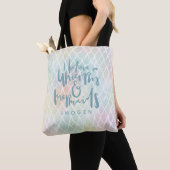 IK GELOOF IN UNICORNS EN MERMAIDS ZEE BLUE TOTE BAG (Dichtbij)
