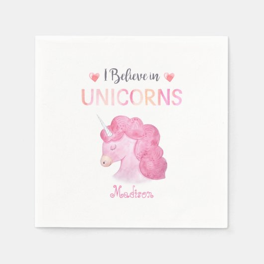 Ik geloof in Unicorns roze naam Birthday Girly Servet (Voorkant)