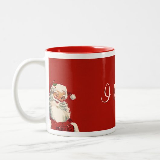 "Ik geloof" Jolly  Santa Tweekleurige Koffiemok (Links)