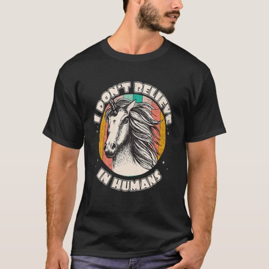 Ik geloof niet in mensen retro eenhoorn magische Q T-shirt (Voorkant)