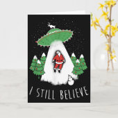 Ik geloof nog steeds in Kerstman Alien Ruimteschip Kaart (Gele Bloem)