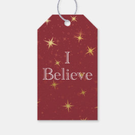 Ik geloof rode & faux gouden folie sterren cadeaulabel