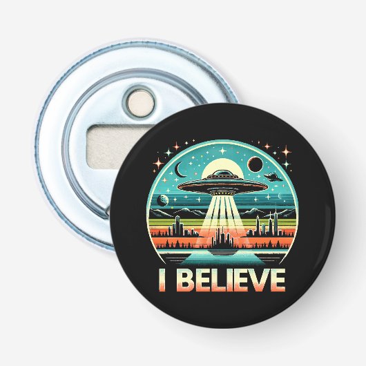 Ik geloof - UFO Button Flesopener (Voorkant)