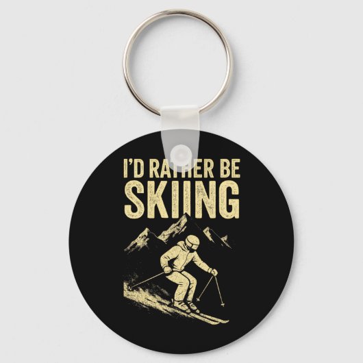 Ik ging liever skiën - Silhouet van skiberg Sleutelhanger (Voorkant)
