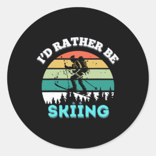 Ik ging liever skiën Vintage Ski Liefhebber Winter Ronde Sticker