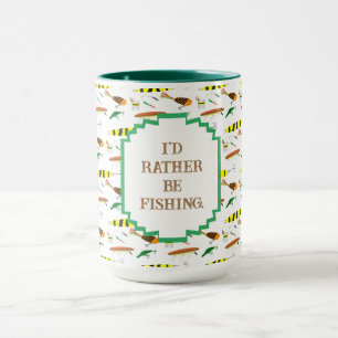 "Ik ging liever vissen" met vishaakjes koffie Mok