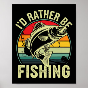 Ik ging liever vissen Retro Vintage Buitenvisser Poster