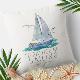 Ik ging liever zeilen Spreuk - Aquarel Zeilboot Kussen
