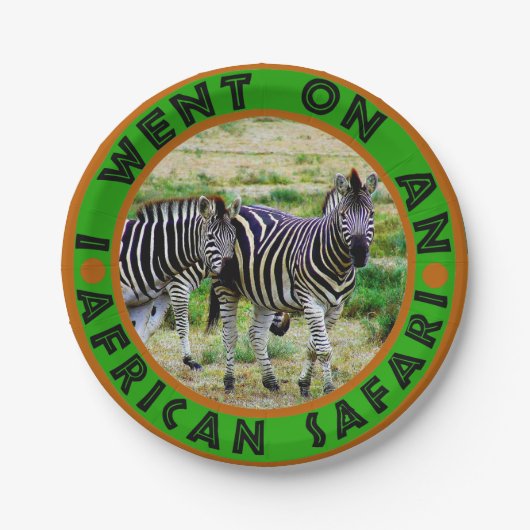 Ik ging op een Afrikaans safari Zebra-paar Papieren Bordje (Voorkant)