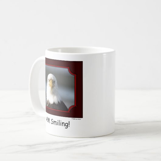 "Ik glimlach!" Bald Eagle Mok (Voorkant links)