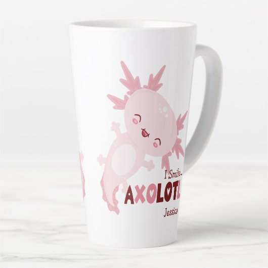 Ik glimlach een veel gepersonaliseerde Kawaii Axol Latte Mok (Rechterhoek)