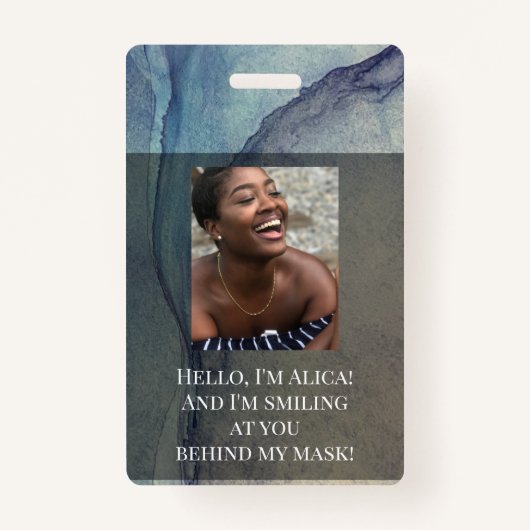 Ik glimlacht naar je achter dit masker. Blauwe Paa Badge (Voorkant)