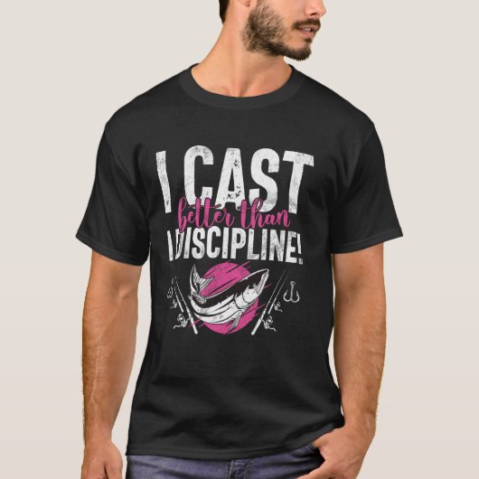 Ik gooi beter dan ik visvangende moeder discipline t-shirt (Voorkant)