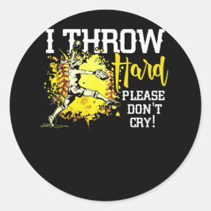Ik gooi hard alsjeblieft niet huilen FastPitch Sof Ronde Sticker