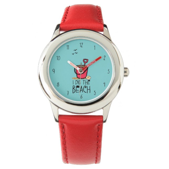 Ik graaf het strand rode pail horloge (Voorkant)