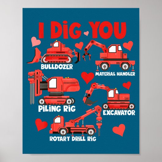 Ik Graaf Jou Bouwtrucks Valentijnsdag Jongens Poster (Voorkant)