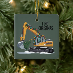 Ik graaf Kerst graafmachine Kerstman Jongen Grappi Keramisch Ornament