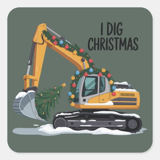 Ik graaf Kerst graafmachine Kerstman Jongen Grappi Vierkante Sticker (Voorkant)