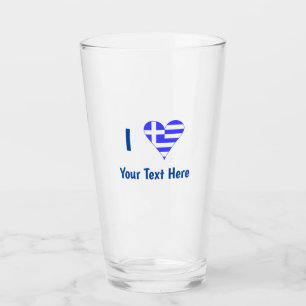 Ik (Griekse Vlag Hart) Blauwe Personalisatie Drink Glas