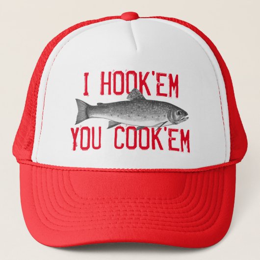 Ik haak ze je Cook'em Fun Vissen Angler Trucker Pet (Voorkant)