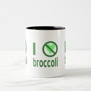 Ik haat broccoli groene tekst tweekleurige koffiemok
