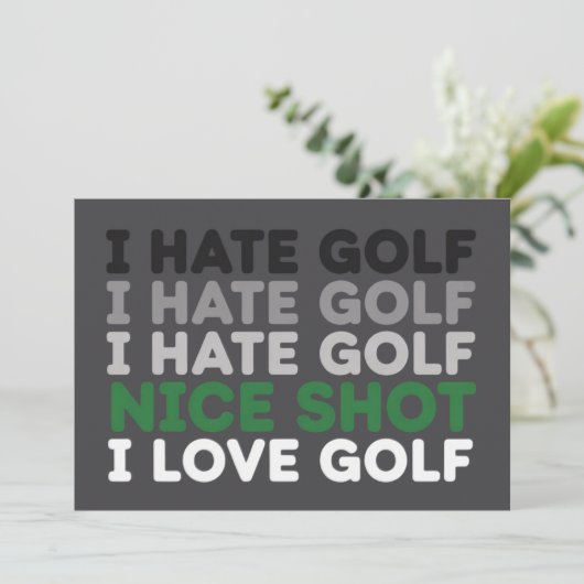Ik haat golf, leuk schot, ik hou van golf, golflie kaart (Staand voorkant)