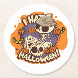 ik haat halloween ronde kartonnen onderzetter