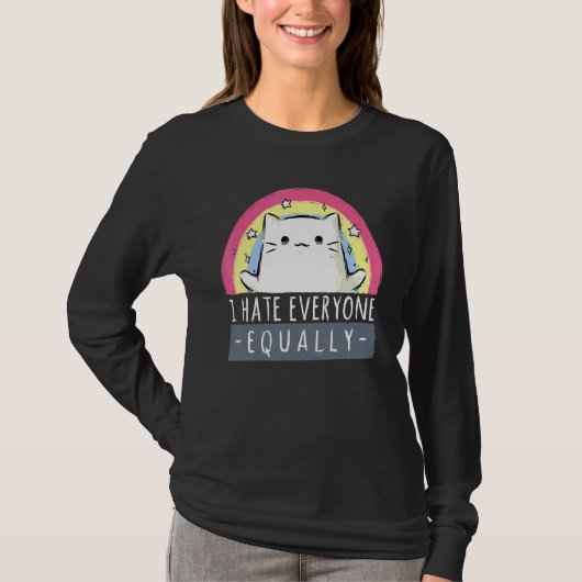 Ik haat iedereen even Schattige kattendier T-shirt (Voorkant)