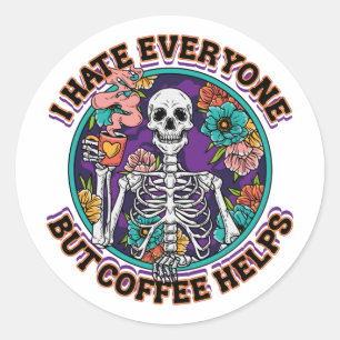 Ik Haat Iedereen Koffie Helpt Koffieliefhebber Cad Ronde Sticker
