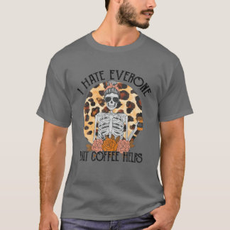 Ik haat iedereen, maar koffie helpt leopard Bun T-shirt