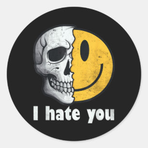 Ik haat je vintage gele gelukkig glimlach gezicht  ronde sticker