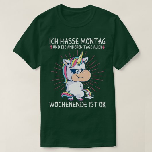 Ik haat maandag Unicorn Unicorn Funny T-shirt (Design voorkant)