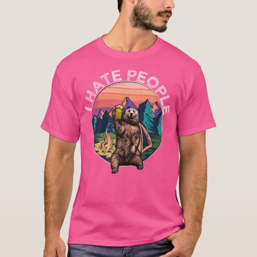 Ik haat mensen - Beer Camping Wandelen Trekking Lo T-shirt (Voorkant)