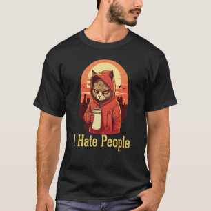 Ik haat mensen met boze kat en koffie Antisociaal T-shirt